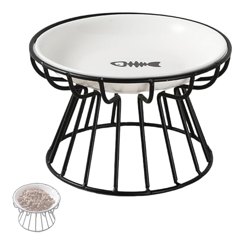 Katzenschalen Flach Mit Gestell, Schutz der HalswirbelsäUle für Haustiere, Rutschfester Metallhalter,BreitmüNdliche Keramiksschale für Katzen, Erbrechenschutz von FOTJDRUJ