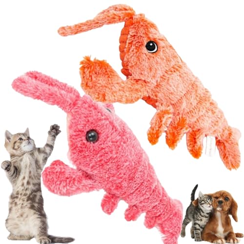 FOTTEPP Furry Fellow Interactive Dog Toy Lobster, Wiggly Lobster Dog Toy, Floppy Lobster Interactive Dog Toy, USB Charging Jumping Lobster Cat Toys (Pink+Skin) von FOTTEPP