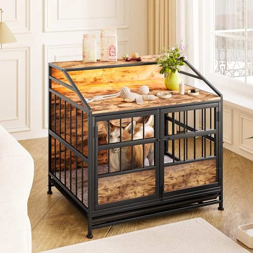 FOUBAM Hundekäfig Möbel Mit Lagerregal,Beistelltisch,Hochbelastbar Hundebox Mittlere Hunde Hundehütte Indoor mit Holz Tischoberfläche,Hundehaus für Zuhause,Herausnehmbares Tablett,80x50x76cm Schwarz FOUBAM Hundekäfig Möbel Mit Lagerregal,Beistelltisch,Hochbelastbar Hundebox Mittlere Hunde Hundehütte Indoor mit Holz Tischoberfläche,Hundehaus für Zuhause,Herausnehmbares Tablett,80x50x76cm Schwarz von FOUBAM
