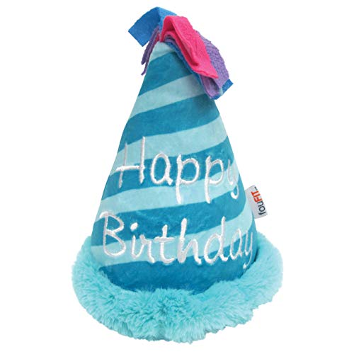 FouFou Dog 87315 Birthday Hat Crinkle Plush - Blue Hundespielzeug, 300 g von FouFou Dog