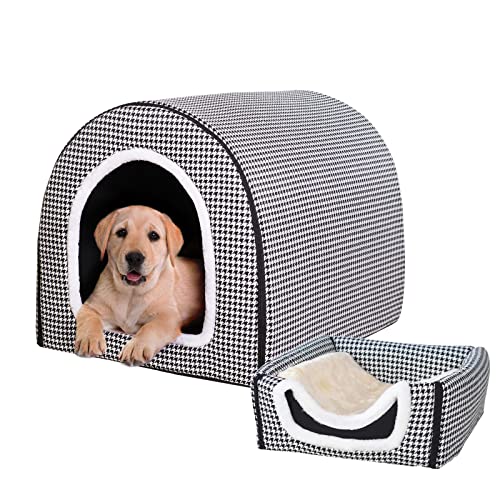 FOUIYIUTU Hundebett, 2 Verwendungsmöglichkeiten, Haustierhaus für den Innenbereich, mit flauschiger Matte, rutschfeste Unterseite, für extra große Hunde (3XL schwarze Kräne) von FOUIYIUTU