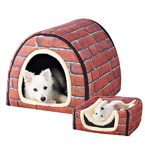 FOUIYIUTU Hundebett oder Katzenbett, 2 Verwendungsmöglichkeiten, spritzwassergeschütztes Haus und rutschfeste Unterseite, für mittelgroße Hunde und Katzen (L Brick) von FOUIYIUTU