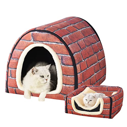 FOUIYIUTU Katzenbett oder Hundebett, 2 Verwendungsmöglichkeiten, spritzwassergeschütztes Haus und rutschfeste Unterseite, für Katzen und kleine Hunde (S Brick) von FOUIYIUTU