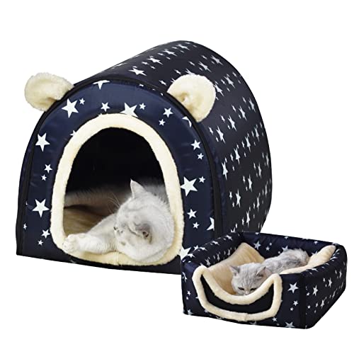 FOUIYIUTU Katzenbett oder Hundebett, 2 Verwendungsmöglichkeiten, spritzwassergeschütztes Haus und rutschfeste Unterseite, für Katzen und kleine Hunde (S Star) von FOUIYIUTU