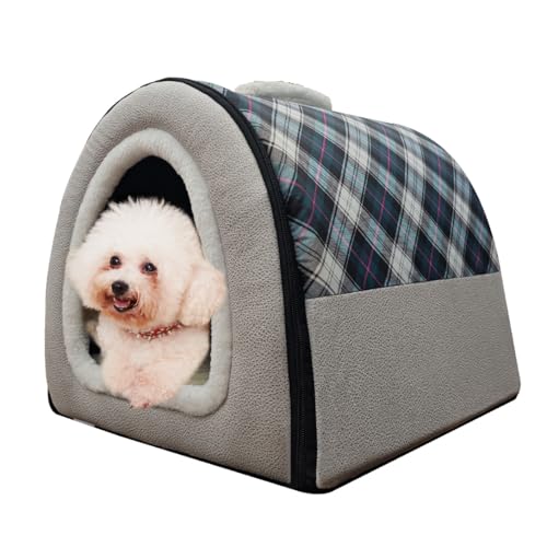 Hundebett oder Katzenbett, 2 Verwendungsmöglichkeiten, Haustierhaus für den Innenbereich, mit flauschiger Matte, abnehmbarer und waschbarer Bezug, spritzwassergeschütztes Haus und rutschfeste Hundebett oder Katzenbett, 2 Verwendungsmöglichkeiten, Haustierhaus für den Innenbereich, mit flauschiger Matte, abnehmbarer und waschbarer Bezug, spritzwassergeschütztes Haus und rutschfeste von FOUIYIUTU