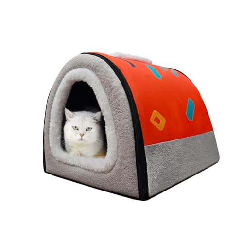 Katzen- oder Hundebett, 2 Verwendungsmöglichkeiten, Haustierhaus für den Innenbereich mit flauschiger Matte, abnehmbarer und waschbarer Bezug, spritzwassergeschütztes Haus und rutschfeste Unterseite, von FOUIYIUTU