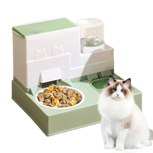 FOUNCY Automatischer Katzenfutterautomat, Schwerkraft-Katzenfutterautomat - Katzenfutter- und Wassernapf-Set mit Wasserspender,2-in-1-Automatik-Tränke-Futternäpfe-Set für Katzen, kleine Hundewelpen von FOUNCY