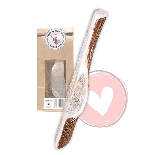 FOURLEGS® natürlicher Kausnack für Hunde aus 100% Hirschgeweih - Mineralstoffe, Kauspielzeug, Kaustange, Wildgeschmack, Geweih, Knochen, Hirsch, Kauartikel - Größe M halbiert von FOURLEGS