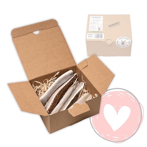 FOURLEGS® natürlicher Kausnack für Hunde aus 100% Hirschgeweih - Mineralstoffe, Kauspielzeug, Kaustange, Wildgeschmack, Geweih, Knochen, Hirsch, Kauartikel - Größe S halbiert Sparpaket (5 Stück) von FOURLEGS