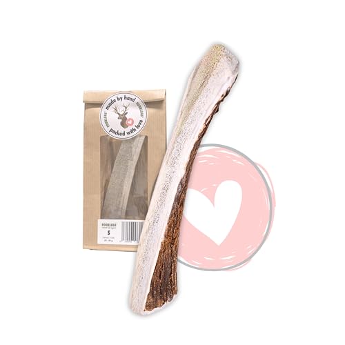 FOURLEGS® natürlicher Kausnack für Hunde aus 100% Hirschgeweih - Mineralstoffe, Kauspielzeug, Kaustange, Wildgeschmack, Geweih, Knochen, Hirsch, Kauartikel - Größe S halbiert von FOURLEGS