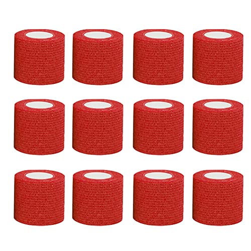 FOUTP 12 Stück 5cm X 4,5m Haftbandage Selbstklebender Verband Farb HaftbandageVerbände Cohesive Bandage Fingerpflaster Für Menschen Haustiere (Rot) von FOUTP
