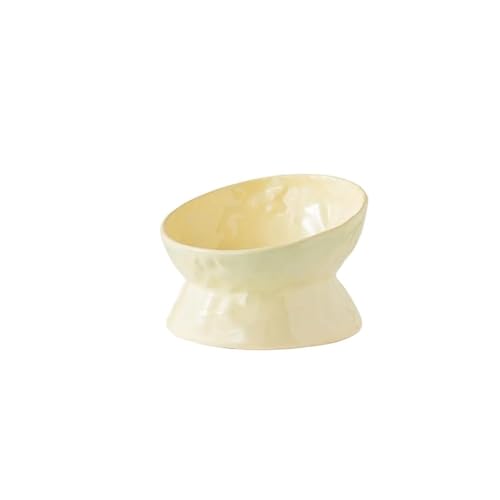 Gekippter Katzen-Wassernapf, Keramik, Katzenfutter- und Wassernäpfe, breiter Katzenfutternapf, Fütterung, Bewässerungszubehör für flache Katzen, Gelb, 15 x 7 cm von FOVAOK