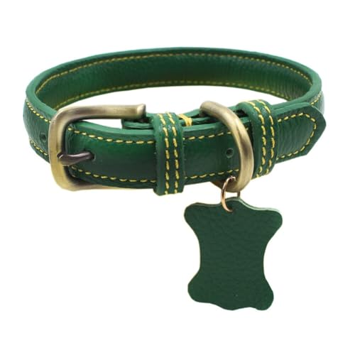 Halsband für Haustiere, Hunde, Welpen, verstellbar, Kunstleder, weiches Umhängeband (Grün, M) von FOVAOK