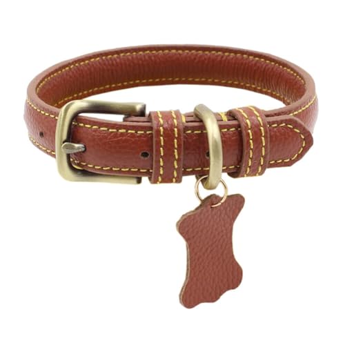 Hundehalsband aus Kunstleder, verstellbar, weiches Halsband, Braun, Größe S von FOVAOK
