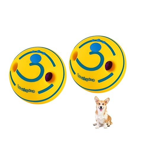 Wobble Kicherball für Hunde, langlebig, interaktives Hundespielzeug für kleine, mittelgroße und große Hunde (Gelb/Blau, Größe M/10 cm) von FOXHOLE