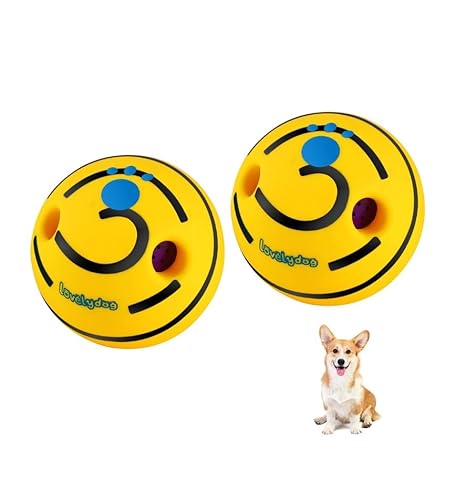Wobble Kicherball für Hunde, langlebig, interaktives Hundespielzeug für kleine, mittelgroße und große Hunde (Gelb/Schwarz, XS/7 cm) von FOXHOLE