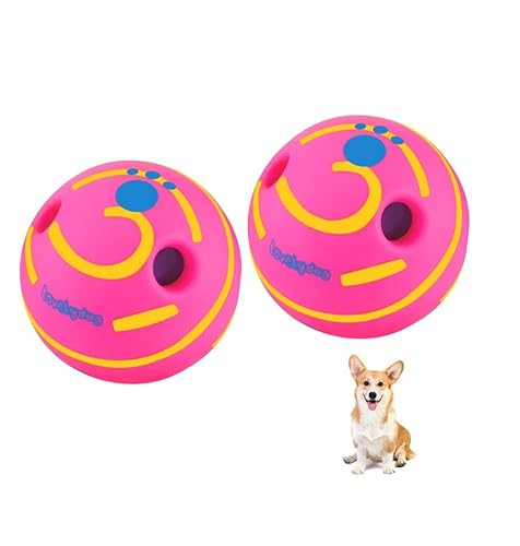 Wobble Kicherball für Hunde, langlebig, interaktives Hundespielzeug für kleine, mittelgroße und große Hunde (Rosa/Gelb, XS/7 cm) von FOXHOLE