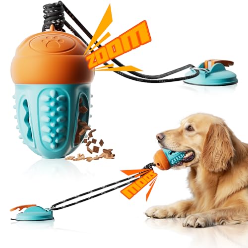 FOXMM Saugnapf Hundespielzeug - Interaktives Tauziehen Spielzeug für aggressive Kauer, Quietschendes Anreicherungsspielzeug, um Hunde mit Leckerli-Spender zu beschäftigen, Hunde-Puzzle-Spielzeug für von FOXMM