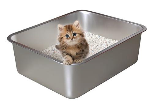 [3-teiliges Set] Mittelgroßes Edelstahl-Katzentoiletten-Set, mit spritzwassergeschütztem und geruchsresistentem Design, leicht zu reinigen, robust und langlebig, [FOXORU] von FOXORU