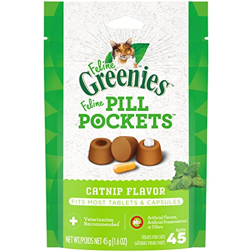 Greenies Feline Pill Pockets for Cats Natural Soft Cat Treats, Catnip Flavor, 1.6 oz. Pack (45 Treats) von Greenies