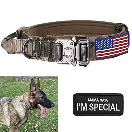 FQQF Large Tactical Military Dog Collar K9 - Heavy Duty Dog Collar with Handle, Camo Dog Collar for German Shepherd Medium (Medium, Gray Camo) von FQQF