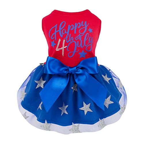 Fitwarm Happy 4th of July Dog Tulle Dress, Patriotic Dog Clothes for Small Dogs Girl, Cat Apparel, Red Blue, XSmall von Fitwarm