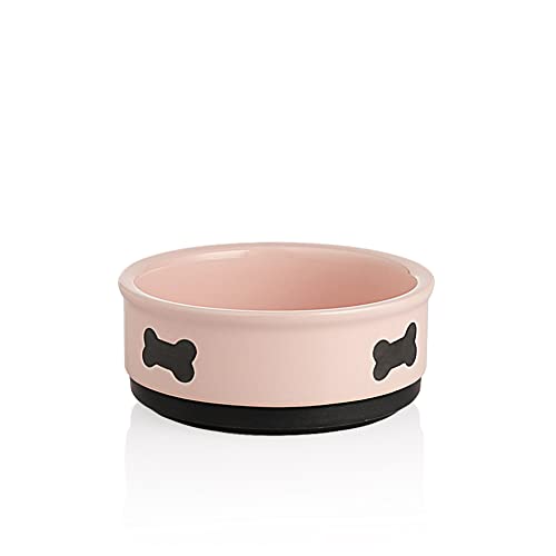 Sweejar Ceramic Dog Bowls with Bone Pattern, Dog Food Dish for Small Dogs, Porcelain Pet Bowl for Water 16 FL Oz (Pink) von Sweejar