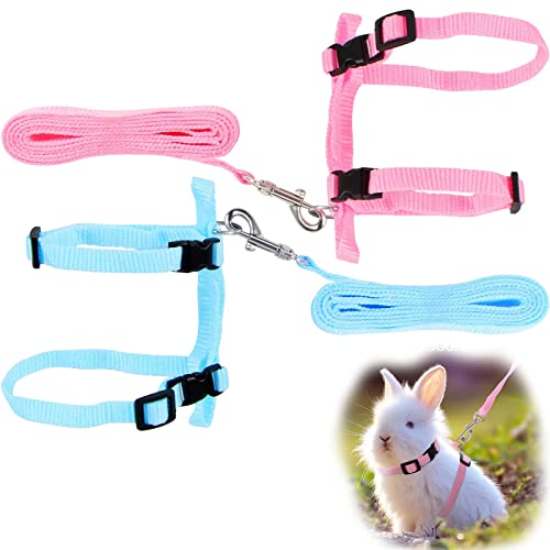 Kaninchengeschirr Leine Verstellbare Kaninchen Geschirr Hasengeschirr Haustier KaninchenKätzchen, Hunde, Kaninchen, Meerschweinchen 2 Stück(Blau Pink) von FQSNFNSTY8