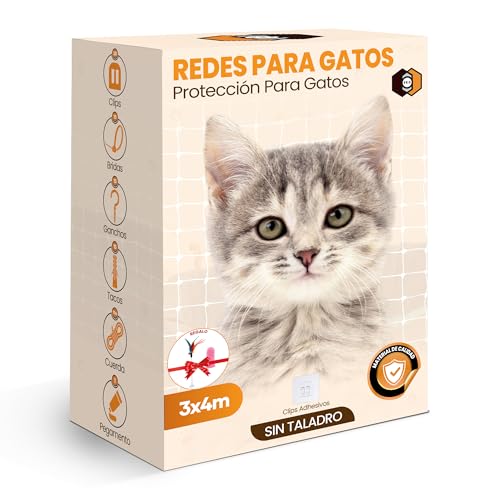 FR3® ️ Transparentes Katzennetz | für Balkon und Fenster | inklusive aller Montagesysteme | Katzennetz für Terrasse | Katzennetze (transparentes Netz 3 x 4). Geschenk enthalten. von FR3