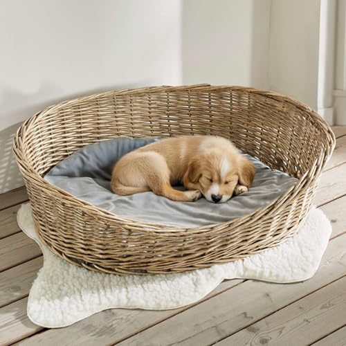 FRANK FLECHTWAREN Hundekorb Grey, Vollweide, dezent grau gekalkt, Polyester Maße: 90 x 70 x 25 cm, Liegefläche 76 x 56 cm von FRANK FLECHTWAREN