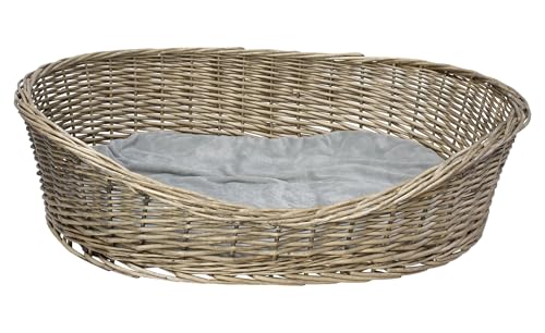 FRANK FLECHTWAREN Hundekorb Grey, Vollweide, dezent grau gekalkt, Polyester Maße: 90 x 70 x 25 cm, Liegefläche 76 x 56 cm von FRANK FLECHTWAREN