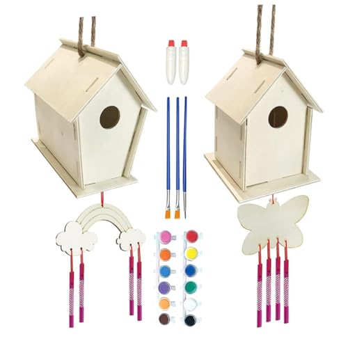 FRCOLOR 1 Satz Holz Vogelhaus Bausatz zum Bemalen mit Windspiel DIY Bastelset für Kreative Farben Pinsel Windspiele und Kleber für Drinnen und Draußen FRCOLOR 1 Satz Holz Vogelhaus Bausatz zum Bemalen mit Windspiel DIY Bastelset für Kreative Farben Pinsel Windspiele und Kleber für Drinnen und Draußen von FRCOLOR