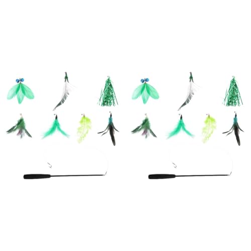 FRCOLOR 16stücke Teiliges Katzenangel-Set Mit Federspielzeug Und Austauschbaren Köpfen Interaktives Katzenspielzeug Für Spiel Und Für Katzen Und Besitzer von FRCOLOR