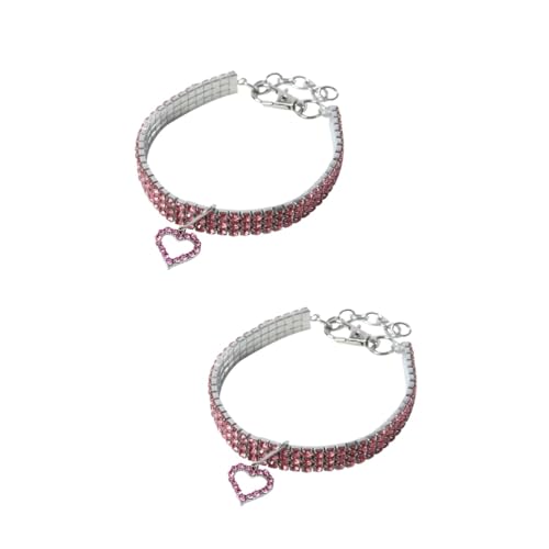 FRCOLOR 2 Herzform heartstopped Halsband mit für Haustier Haustierhalsband aus Perlenketten Welpenhalsband für einstellbar die Ersatzriemen Strasssteine von FRCOLOR