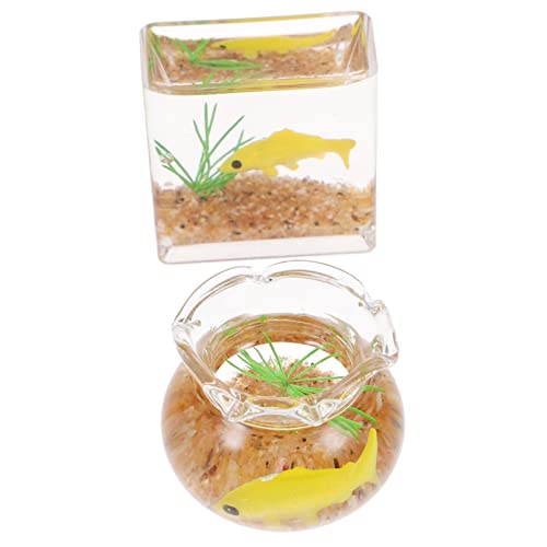 FRCOLOR 2 STK Simuliertes Miniatur-Aquarium Puppenhaus Goldfischglas Puppenhaus Dekoration Mini Aquarium Spielzeug Puppenhausdekorationen Mini Verse Fisch Tank Marionette Acryl Künstlich von FRCOLOR