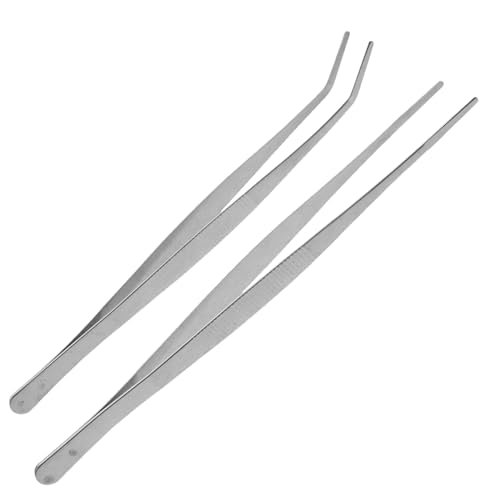 FRCOLOR 25 cm Pinzette Aus Edelstahl Set Mit Geraden Und Gebogenen Zangen Abgewinkelte Fütterungszange Für Schlangen Und Eidechsen Silber von FRCOLOR