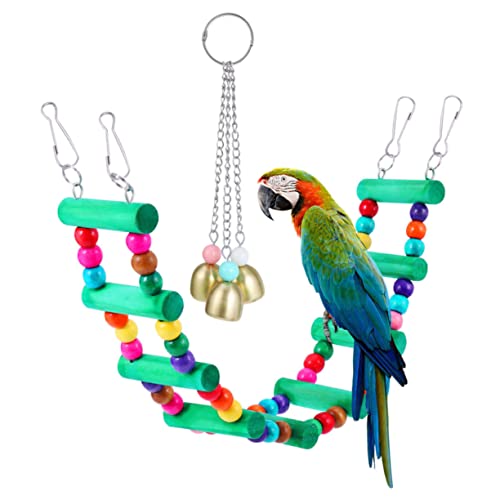 FRCOLOR 2st Conures Wellensittich-leiterspielzeug Nymphensittiche Kletterspielzeug Vogel Leiter Brücke Glocken Spielzeug Kauschaukel Aus Holz Kauspielzeug Spielzeugset Hölzern Papagei von FRCOLOR