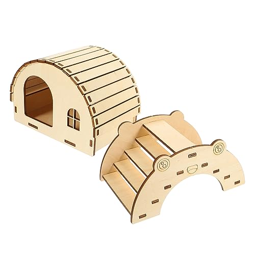 FRCOLOR 2st Hamster Holzhaus DIY Zusammengebautes Spielzeug Kleintier Lebensraum Dekoration Haustierzubehör Hamsterversteck Und Brücke Hamsterzubehör Kleines Haustier Kleine Tiere Hölzern von FRCOLOR