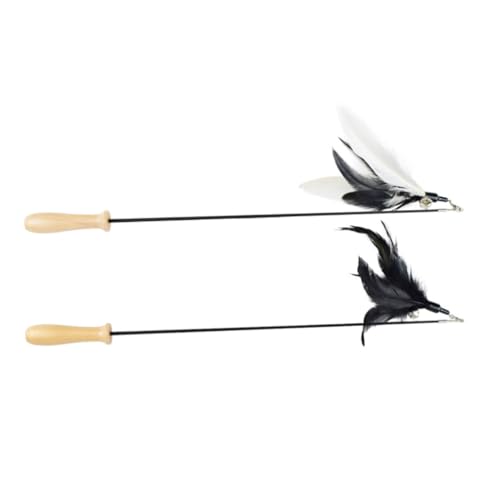 FRCOLOR 2stücke Katzenangel Sticks Mit Holzgriff Interaktive Spielzeuge Für Katzen Ausziehbare Und Langlebige Teaser-stäbe Mit Bunten Federn Für Spielerische Unterhaltung von FRCOLOR