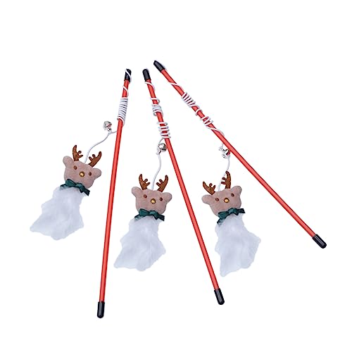 FRCOLOR 3stücke Weihnachts-Themen Katzenspielzeug Interaktive Katzenangel Mit Lustigem Weihnachtsreindeer-Design Für Katzen Und Haustiertraining Fördert Spiel Und Bewegung von FRCOLOR