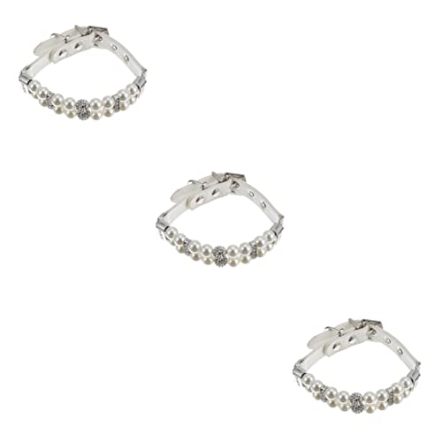 FRCOLOR 3 Stück Perlenhalsband Halsband Perlenhalsband Für Hunde Perlen-Katzenhalsband Halskette Halsband Perlen-Kätzchenhalsband Leine Haustier-Perlen-Halskette Weißes Pu Zum von FRCOLOR