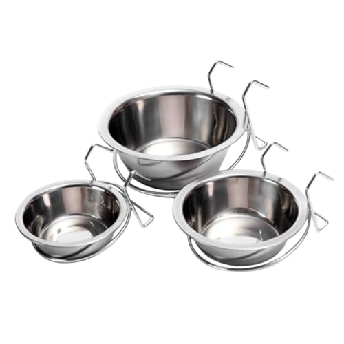 FRCOLOR Futterspender Für Haustiere Aus Edelstahl 3-teiliges Napfset Für Hunde Und Katzen Robuster Käfigbecher Für Tierfutter Und Wasser Leicht Zu Reinigen von FRCOLOR