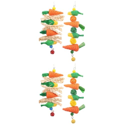 FRCOLOR 4 Stück Hamsterkauen Kauspielzeug Für Naturrasen Rattenkäfig Klein Hamster Backenzahn Spielzeug Häschen-Holz-Gras-Kuchen Kauspielzeug Für Vögel Strohseil Meerschweinchen Guinea von FRCOLOR