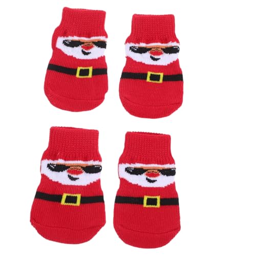 FRCOLOR 4 Stück Haustier socken Hunde-Weihnachtssocken Hundebeinwärmer warme Socken Pfote Socken für Hunde Hundezubehör atmungsaktiv Baumwollsocken Weihnachtskatze Hundeschuhe ältere von FRCOLOR