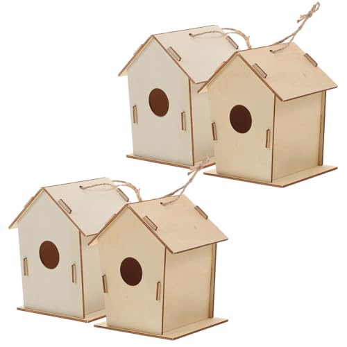 FRCOLOR 4 Stück Teiliges Unvollendetes Holz Vogelhaus DIY Bastelset für Naturbelassenes Holz zum Bemalen für Garten und Wohnungsdekoration Fördert Kreativität und Handwerksspaß von FRCOLOR