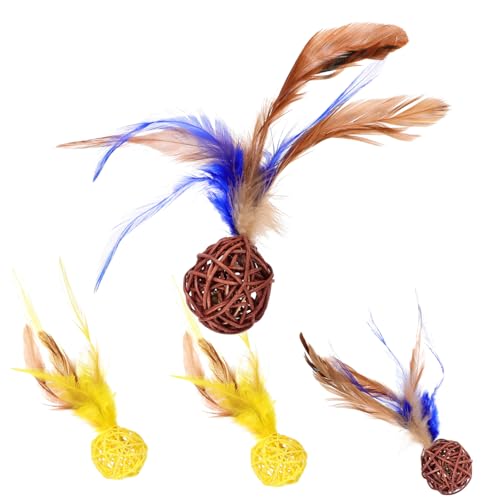 FRCOLOR Interaktives Katzenspielzeug Bälle 4-teiliges Set Rattanspielzeug für Innenkatzen Glocke und Feder Stimulierende Katze für Innenkatzen FRCOLOR Interaktives Katzenspielzeug Bälle 4-teiliges Set Rattanspielzeug für Innenkatzen Glocke und Feder Stimulierende Katze für Innenkatzen von FRCOLOR