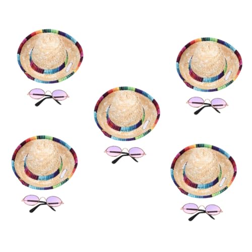 FRCOLOR 5 Sätze Strohhut Für Haustiere Hund Mexikanisches Kostüm Sommeroutfits Mini-Stroh-Sombrero-hüte Mit Goldenen Akzenten Mini-Sombrero-Hut Mini- Katze Weben Chihuahua von FRCOLOR