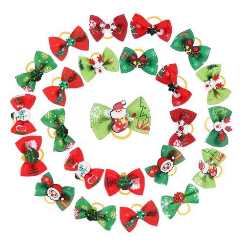 FRCOLOR 50 Stück Haustier weihnachtsblume weihnachtsdeko Haargummis Haarschmuck für Hunde zu Weihnachten Hundeschleifen für Ohren Tierhaarband hundepflege haarschleife von FRCOLOR