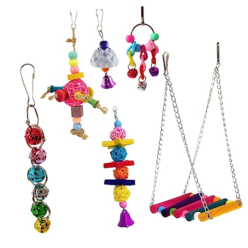 FRCOLOR 6stücke Teiliges Papageien-spielzeugset Aus Buchenholz Für Vögel Mit Schaukel Glocken Und Schnur Zum Spielen Und Klettern Für Wellensittiche Und Andere Kleine Tiere FRCOLOR 6stücke Teiliges Papageien-spielzeugset Aus Buchenholz Für Vögel Mit Schaukel Glocken Und Schnur Zum Spielen Und Klettern Für Wellensittiche Und Andere Kleine Tiere von FRCOLOR