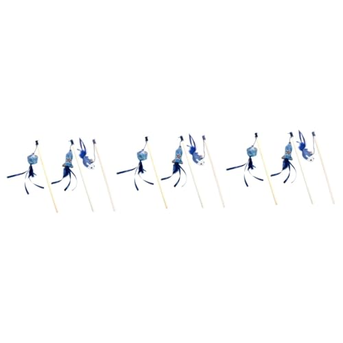 FRCOLOR 9stücke Holzgriff Katzenangel Spielzeug Mit Blauen Puppenanhängern Interaktives Katzenspielzeug Mit Fisch Und Quadratischem Block Für Katzen von FRCOLOR